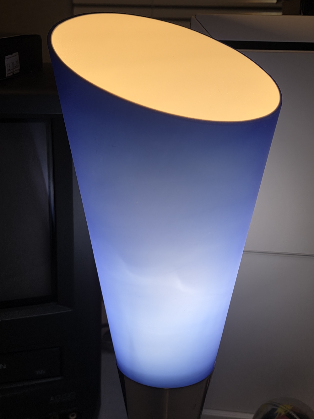 Pair Vintage Y2K Hampton Bay Cobalt Blue Glass Torchiere Lamps Postmodern Retro - Picture 11 of 14